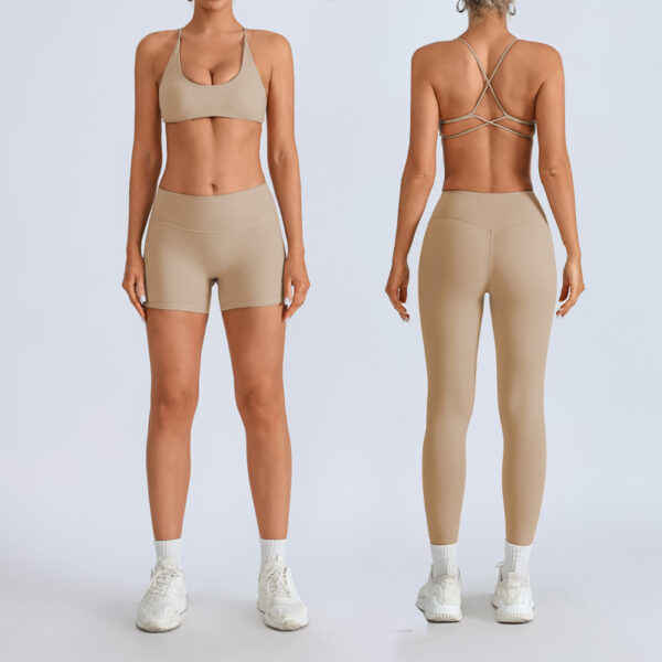 Beauty Back With Chest Pad Cross Spaghetti Strap Bra High Waist Fitness Pants - Image 2