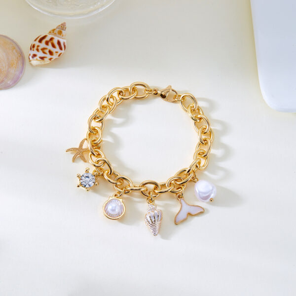 Women's Fashion Starfish Pearl Shell Fishtail Multi-pendant Necklace Bracelet - Image 3