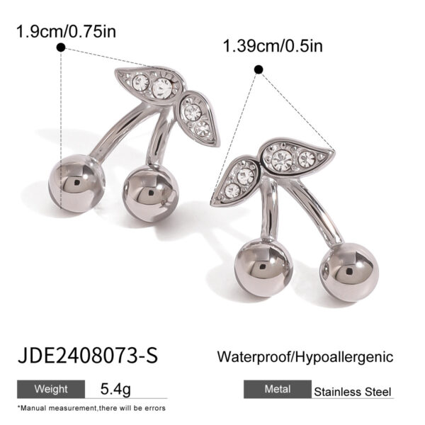 Stainless Steel Cherry Necklace Cute Earrings Ornament Women - Image 5