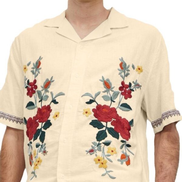Summer Casual Loose Short Sleeves Vintage Print Lapel Men's Shirt - Image 4
