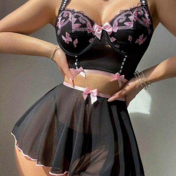 INS Ruoruo Embroidery Push Up See-through Cute Uniform Suit - Image 2