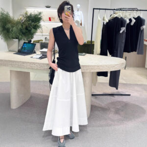 Black Sleeveless White Shirt Skirt Suit Women's Casual
