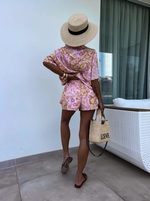 Female Suit Collar Short-sleeved Shorts Two-piece Suit Fashion Printed Casual - Image 5