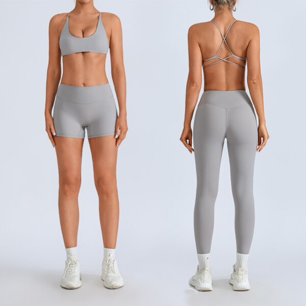 Beauty Back With Chest Pad Cross Spaghetti Strap Bra High Waist Fitness Pants - Image 3