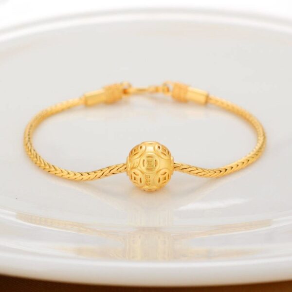 Alluvial Gold Ancient Gold Color Pure Copper Blessing Card Lucky Beads Bracelet - Image 4