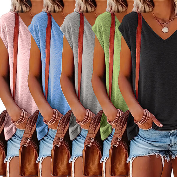 Women's 5-Pack V-Neck Solid Color Short Sleeve T-Shirts - Basic Casual Summer Tees - Image 8