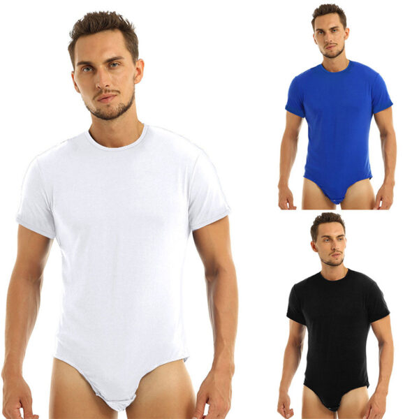 New Short Sleeve Round Neck Button Men's Breathable One-piece Home Pajamas - Image 5
