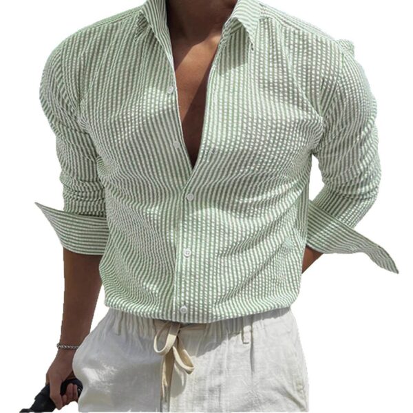 Fashion Striped Cardigan Lapel Long Sleeve Shirt - Image 5