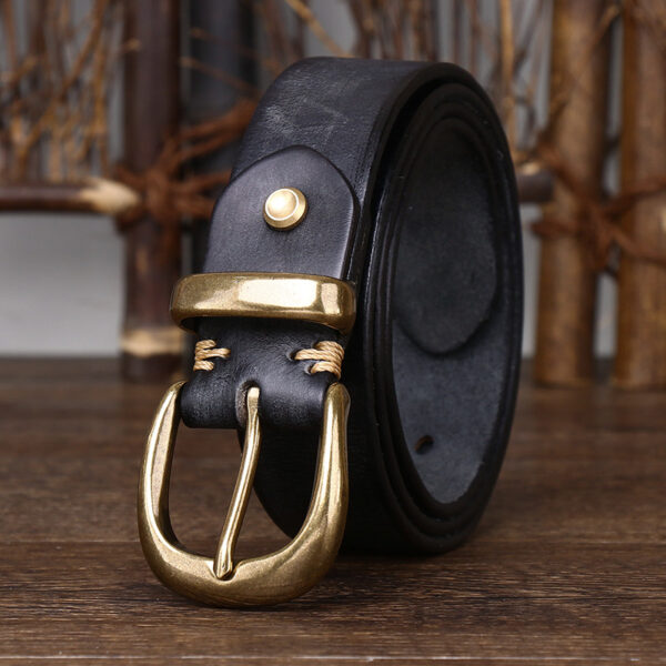 Leather Pin Buckle Vintage Distressed Cowhide Waistband - Image 4