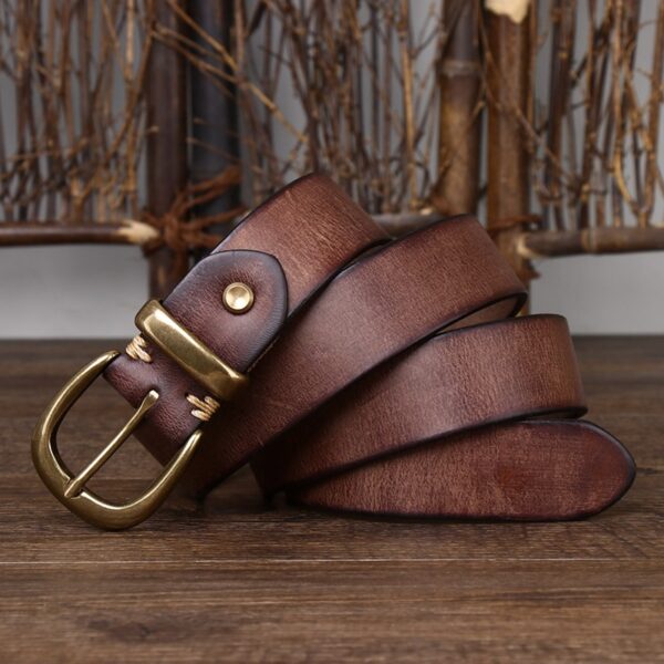 Leather Pin Buckle Vintage Distressed Cowhide Waistband - Image 7