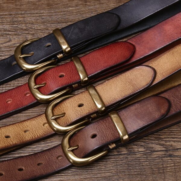 Leather Pin Buckle Vintage Distressed Cowhide Waistband - Image 5