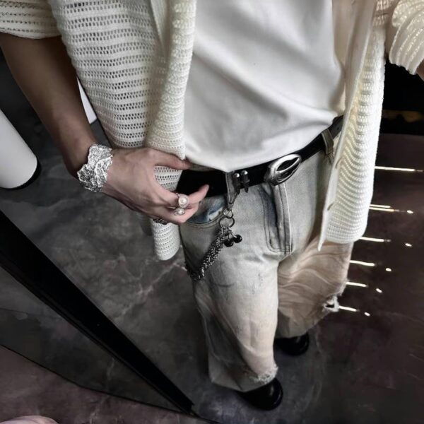 Bullet Retro Silver Buckle With Denim Belt - Image 2