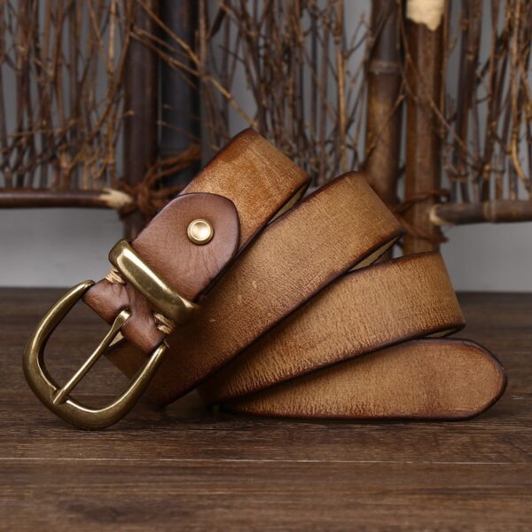 Leather Pin Buckle Vintage Distressed Cowhide Waistband - Image 8