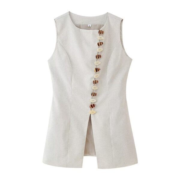 Round Neck Breasted Vest Skirt Outfit - Image 4