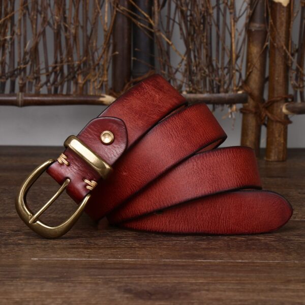 Leather Pin Buckle Vintage Distressed Cowhide Waistband - Image 9