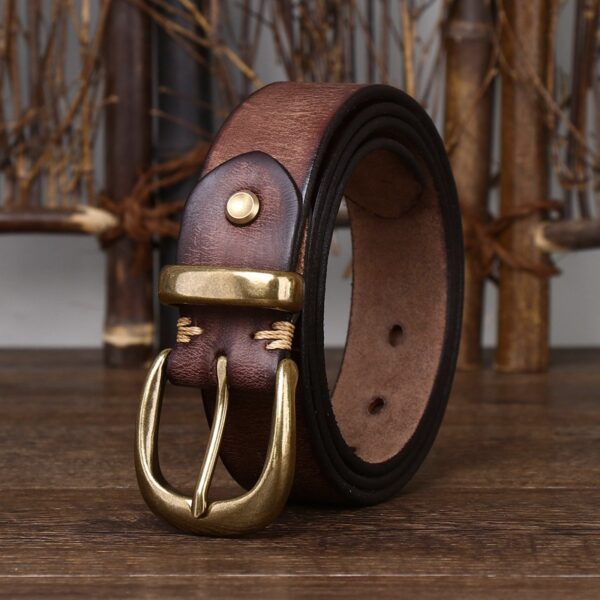 Leather Pin Buckle Vintage Distressed Cowhide Waistband - Image 2