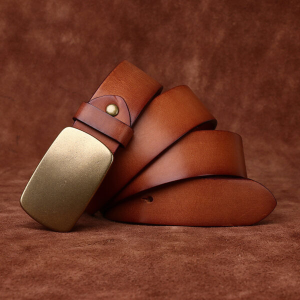 Wide Top Layer Smooth Buckle Retro Frosted Belt - Image 8
