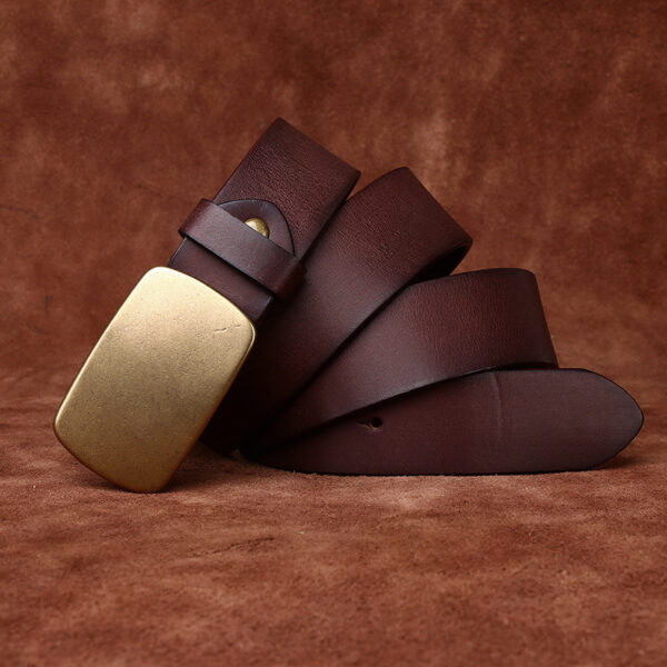 Wide Top Layer Smooth Buckle Retro Frosted Belt - Image 7
