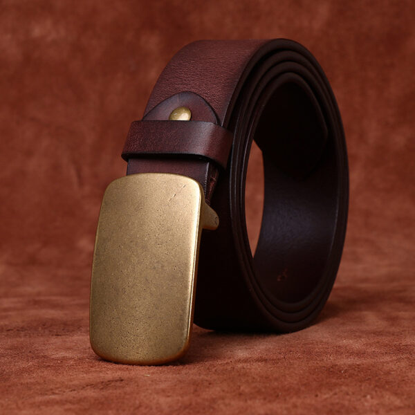 Wide Top Layer Smooth Buckle Retro Frosted Belt - Image 2