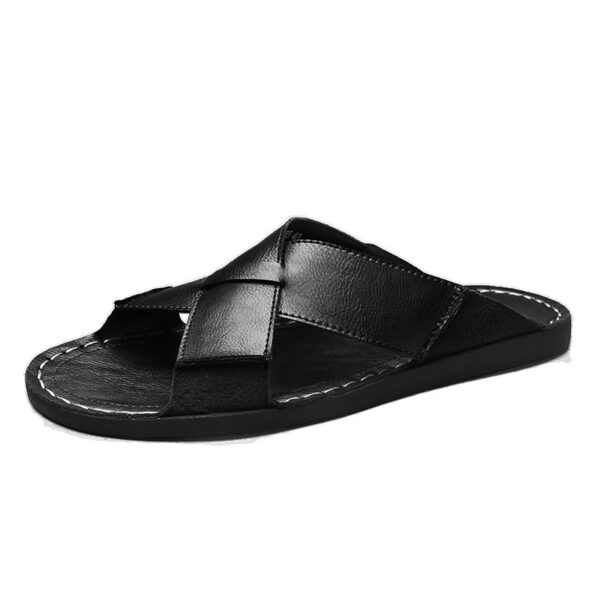 Summer New Genuine Leather Men's Breathable Casual Slip-on Beach Sandals - Image 5