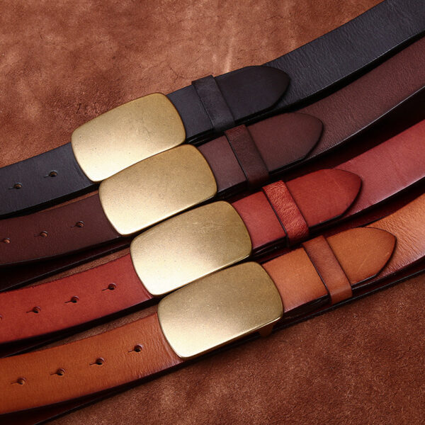 Wide Top Layer Smooth Buckle Retro Frosted Belt - Image 4