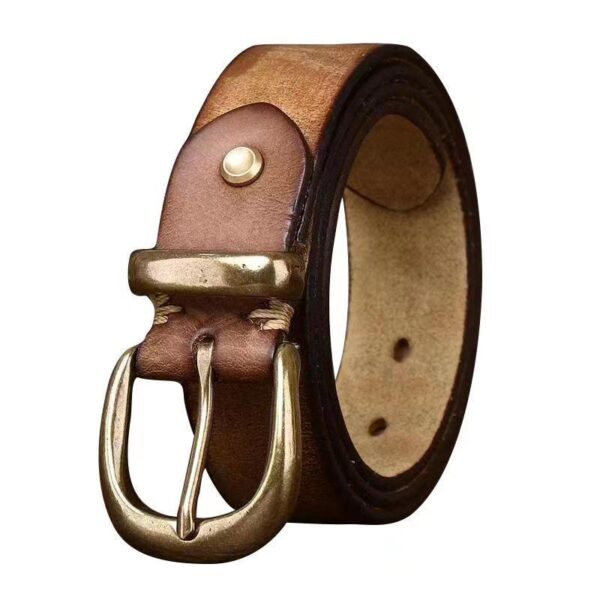 Leather Pin Buckle Vintage Distressed Cowhide Waistband - Image 6