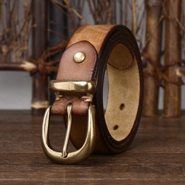 Leather Pin Buckle Vintage Distressed Cowhide Waistband - Image 3