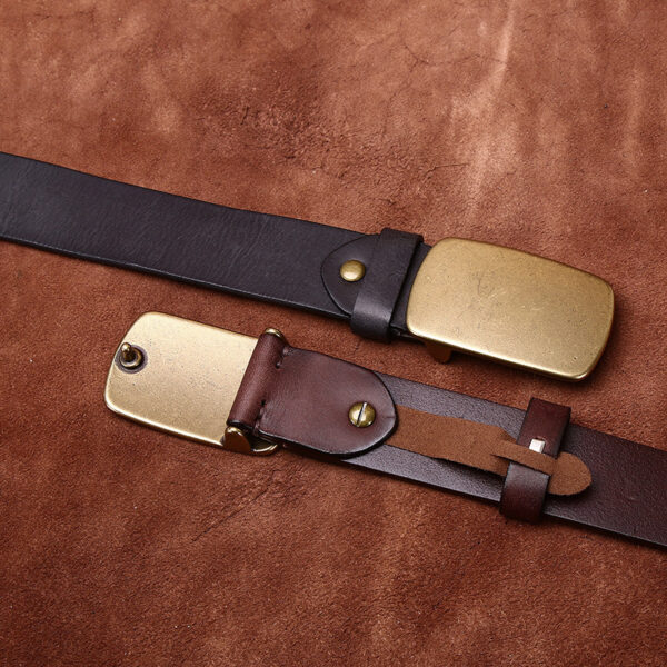 Wide Top Layer Smooth Buckle Retro Frosted Belt - Image 3