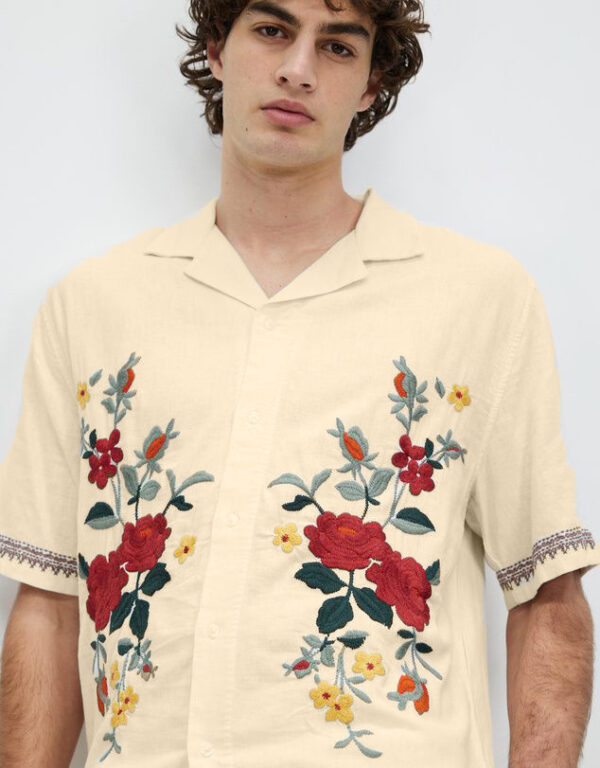 Summer Casual Loose Short Sleeves Vintage Print Lapel Men's Shirt - Image 5