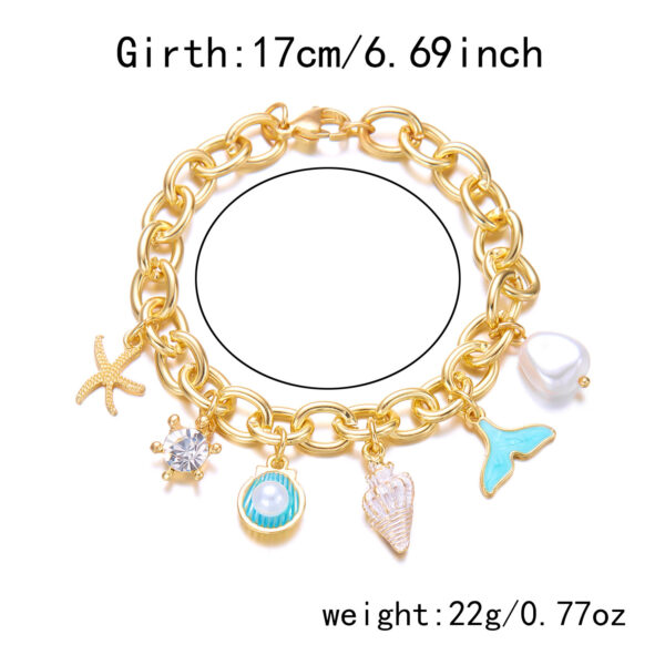 Women's Fashion Starfish Pearl Shell Fishtail Multi-pendant Necklace Bracelet - Image 8