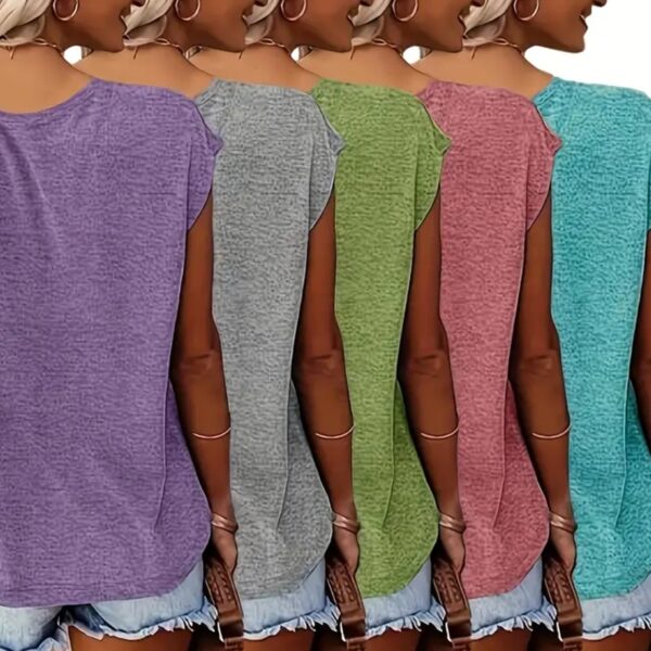 Women's 5-Pack V-Neck Solid Color Short Sleeve T-Shirts - Basic Casual Summer Tees - Image 7