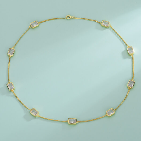 Simple Gold-plated S925 Sterling Silver CZ Zircon Rectangle Women's Suit Jewelry - Image 2