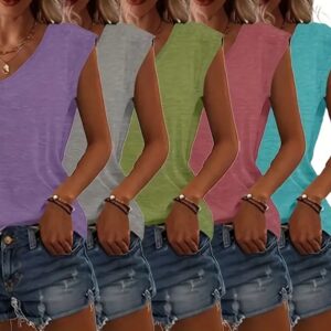Women's 5-Pack V-Neck Solid Color Short Sleeve T-Shirts - Basic Casual Summer Tees