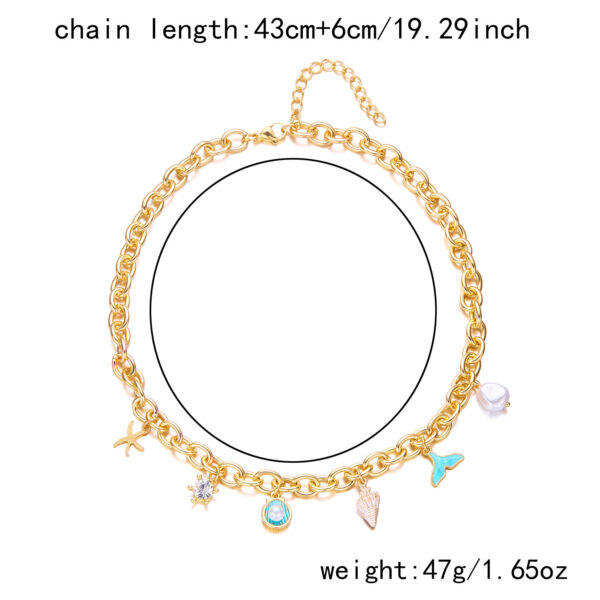 Women's Fashion Starfish Pearl Shell Fishtail Multi-pendant Necklace Bracelet - Image 6