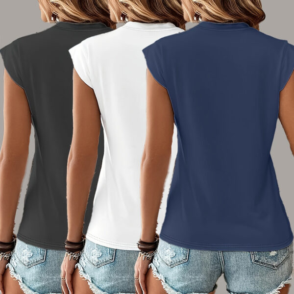 Women's 3-Pack Round Neck Solid Color Short Sleeve T-Shirts - Basic Casual Summer Tops - Image 6