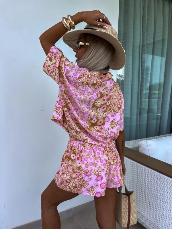 Female Suit Collar Short-sleeved Shorts Two-piece Suit Fashion Printed Casual - Image 6