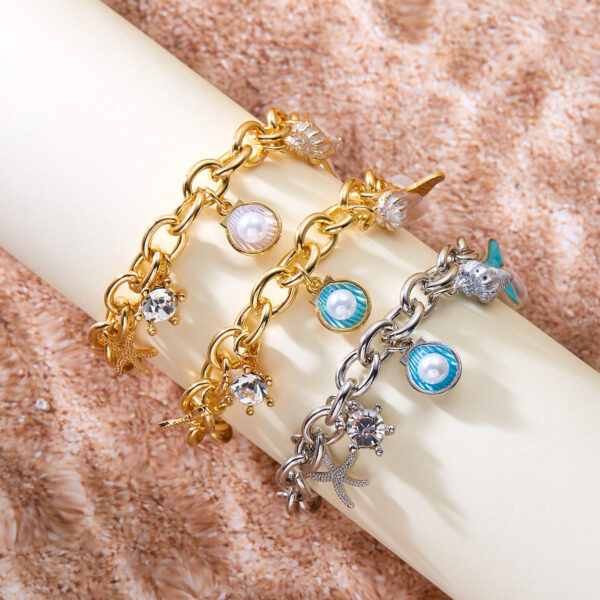 Women's Fashion Starfish Pearl Shell Fishtail Multi-pendant Necklace Bracelet - Image 4