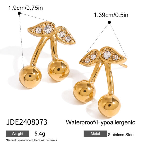 Stainless Steel Cherry Necklace Cute Earrings Ornament Women - Image 4
